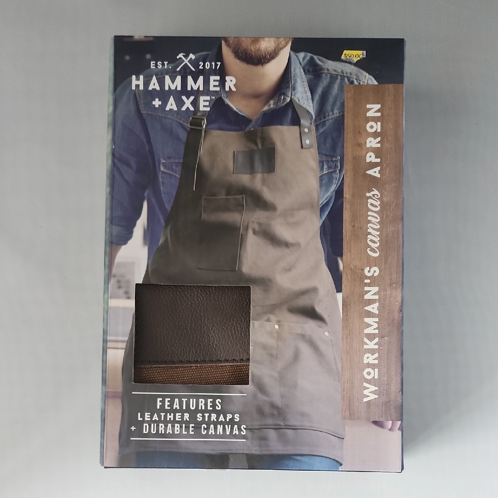 Hammer + Axe Workman's Canvas Apron | New In Box | Brown and Tan | 100% Cotton